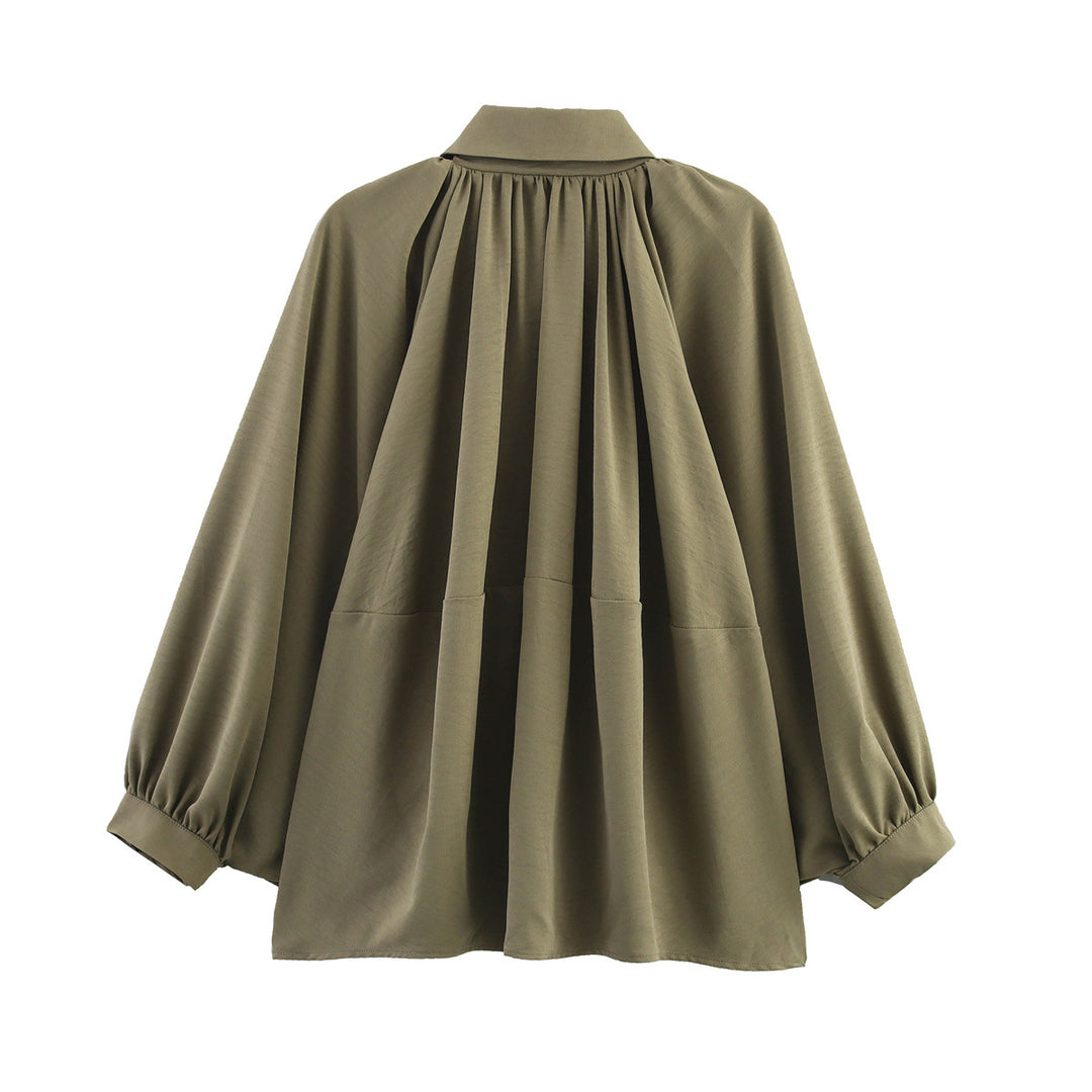 Damen nan oversize geraffte Bluse mit Ballonärmeln und Frontreißverschluss Echo Archiv