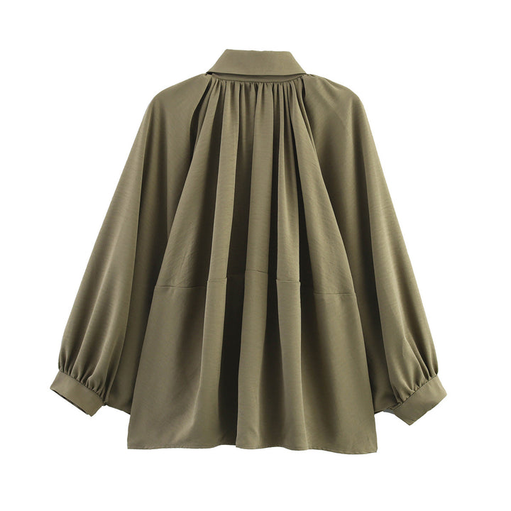 Damen nan oversize geraffte Bluse mit Ballonärmeln und Frontreißverschluss Echo Archiv