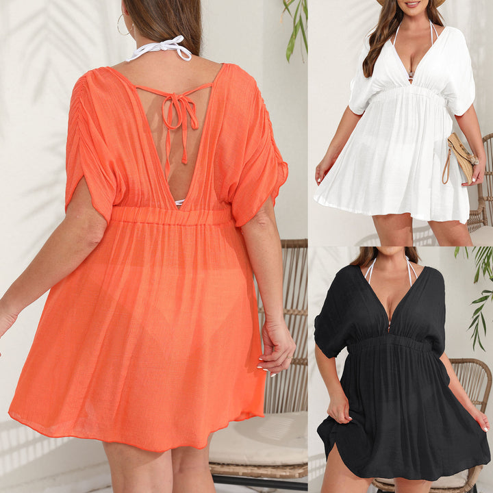 Damen eleganter Strandkaftan mit tiefem V-Ausschnitt und weit geschnittenen Ärmeln Echo Archiv