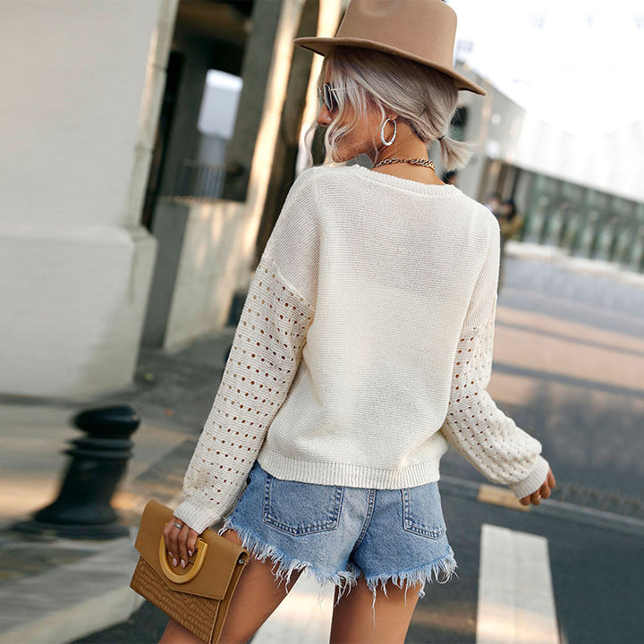Damen Feinstrickpullover mit Lochmuster-Ärmeln und legerer Oversize-Passform Echoarchiv