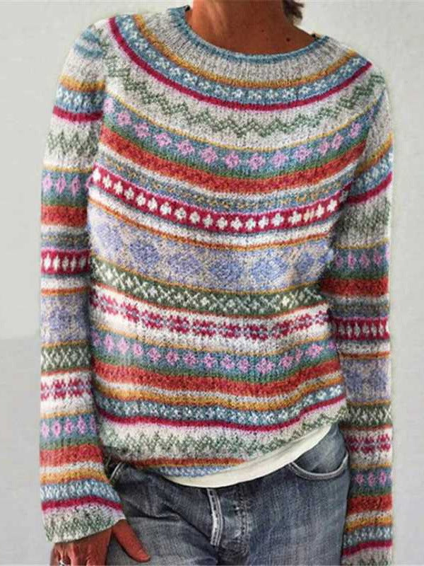 Damen nan Norwegerpullover aus Wollmix mit Rundhalsausschnitt und traditionellem Fair-Isle-Yoke Echo Archiv