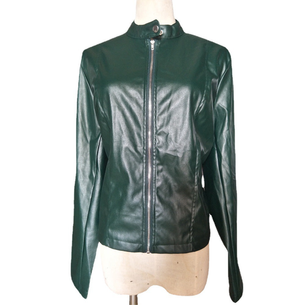 Damen Figurnah geschnittene Kunstleder-Bikerjacke mit Stehkragen und Ziernähten Echo Archiv