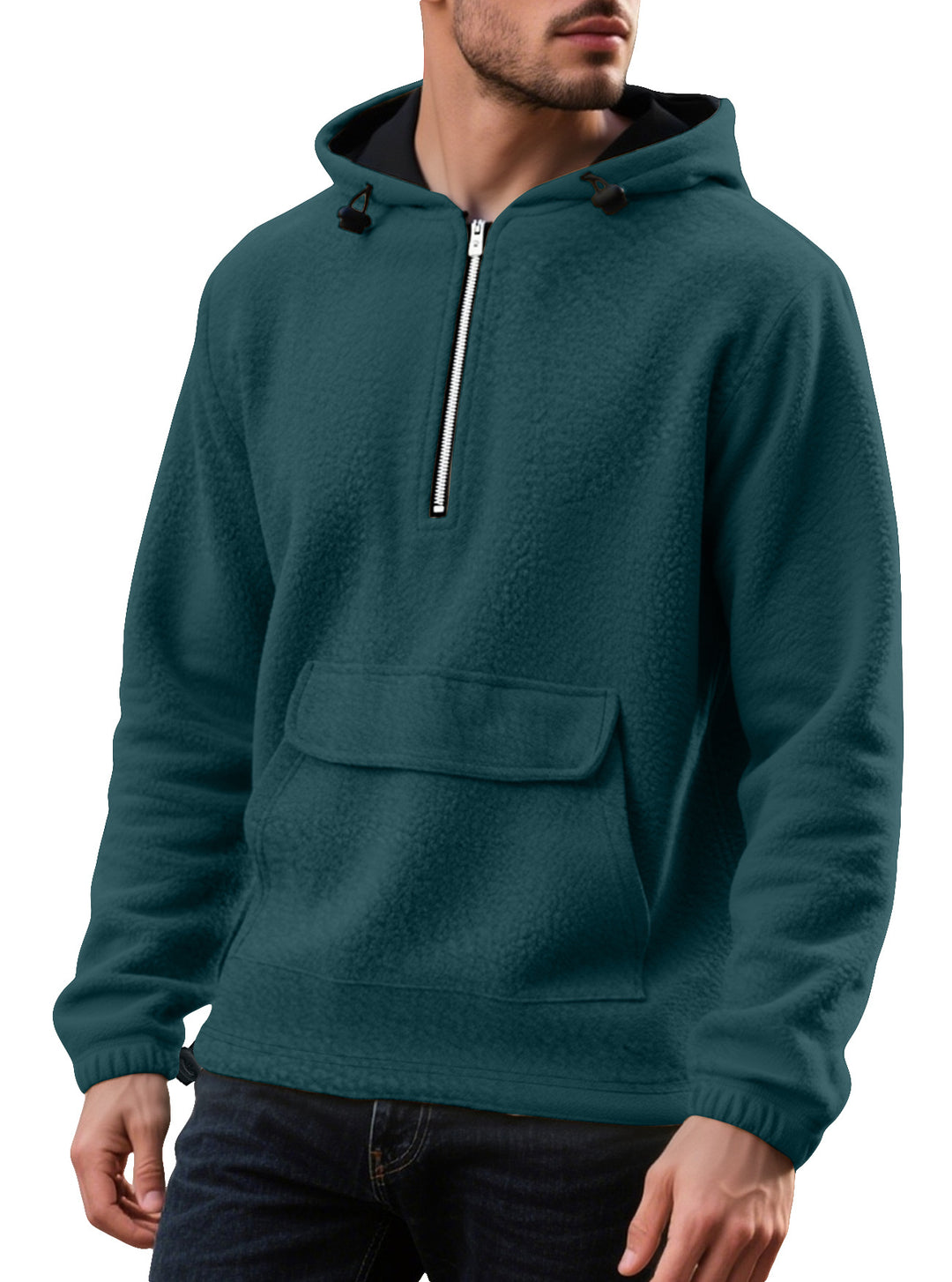 Herren Fleece-Kapuzenpullover mit halbem Reißverschluss und praktischer Kängurutasche Echoarchiv