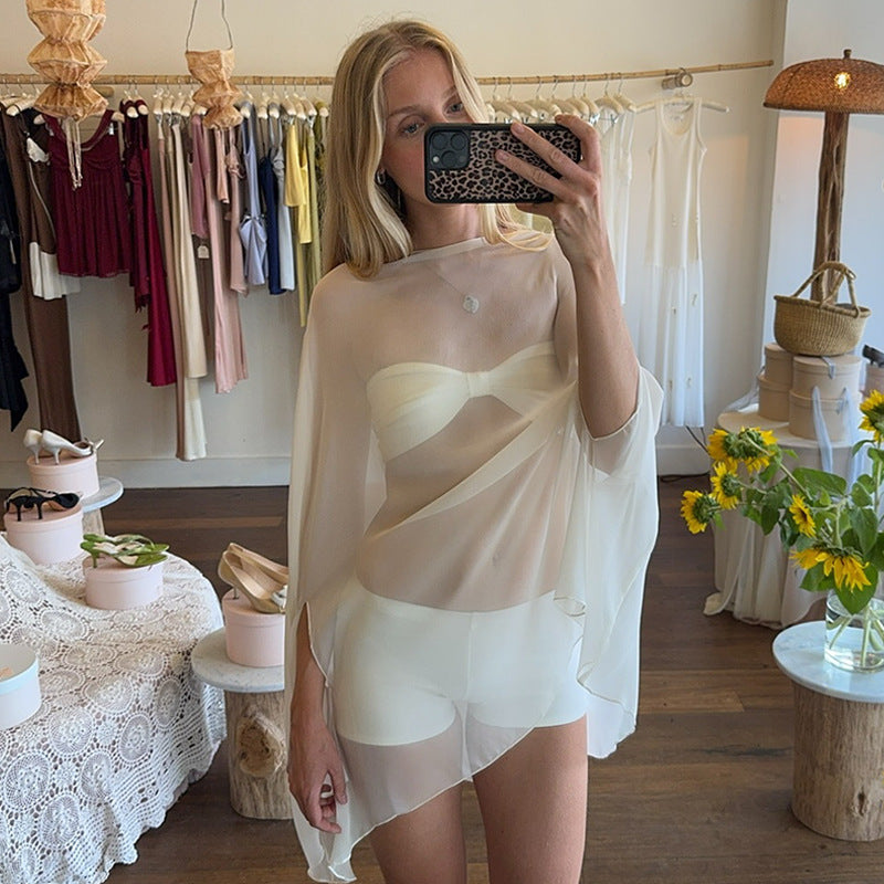 Damen Chiffon Überwurf mit eleganten Ärmelausschnitten Echo Archiv