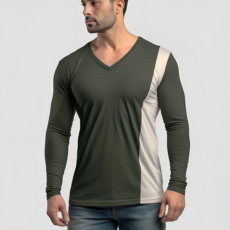 Herren Langarmshirt mit modernem V-Ausschnitt und kontrastierendem Design Echoarchiv