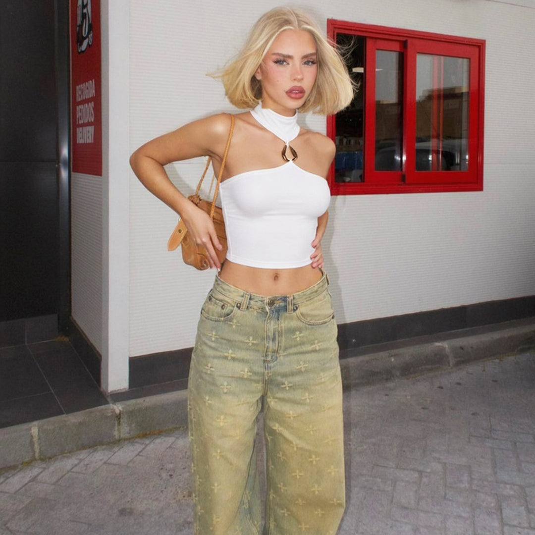 Damen Sportliches Crop-Top mit geschmackvollem Choker und dekorativem Detail Echo Archiv