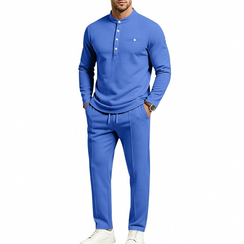 Herren Zweiteiliges Freizeitset mit Henley-Langarmshirt, Stehkragen und Komfort-Jogginghose – Sorevano
