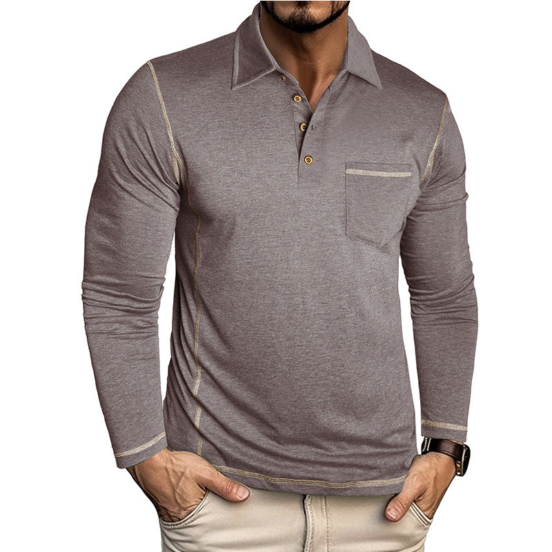 Herren Langarm-Poloshirt mit modischem Knopfdesign und Brusttasche Echoarchiv