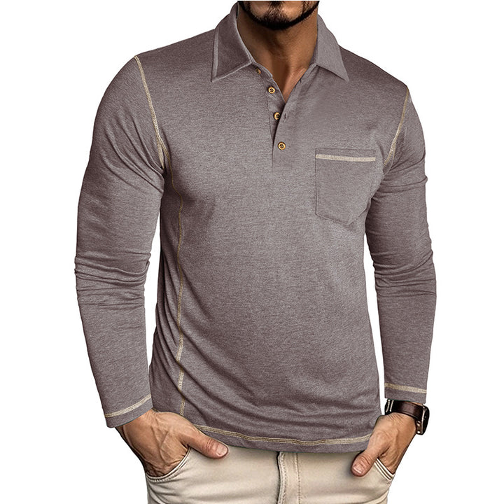 Herren Langarm-Poloshirt mit modischem Knopfdesign und Brusttasche Echoarchiv