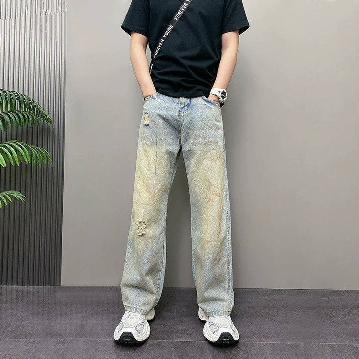 Herren Modische Baggy-Jeans mit kreativen Waschungen Echoarchiv