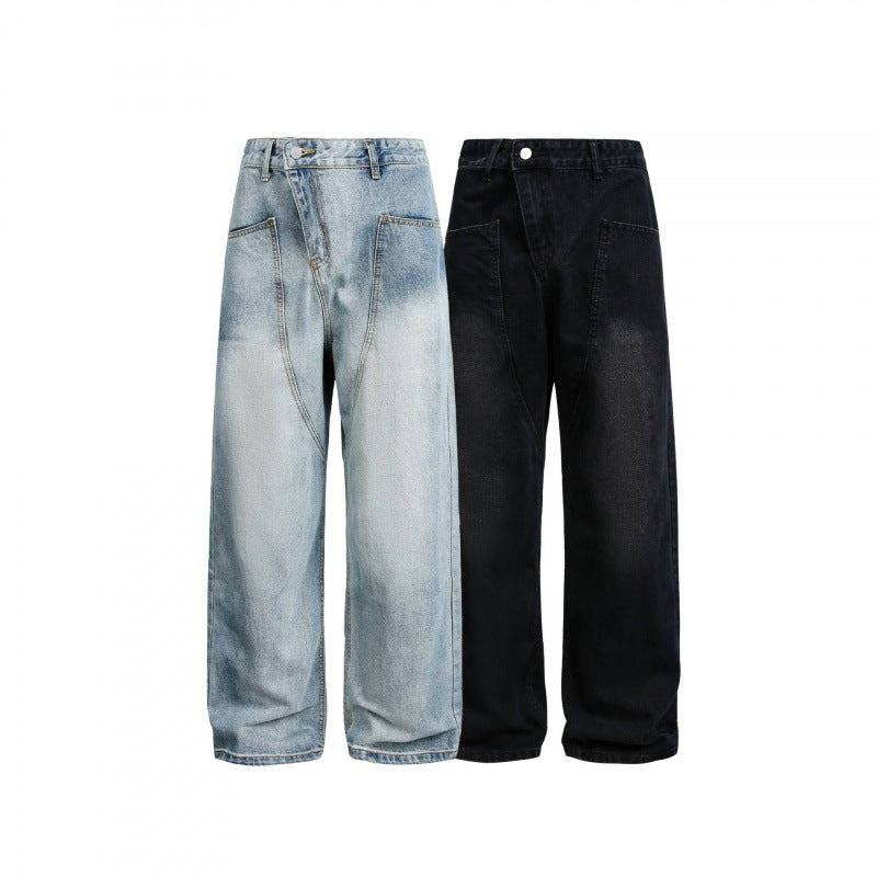 Damen Weite High-Waist Denim-Hose mit geschwungenen Vordertaschen Echo Archiv