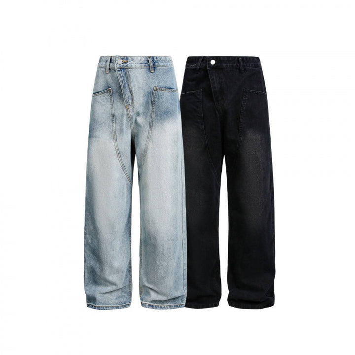 Damen Weite High-Waist Denim-Hose mit geschwungenen Vordertaschen Echo Archiv