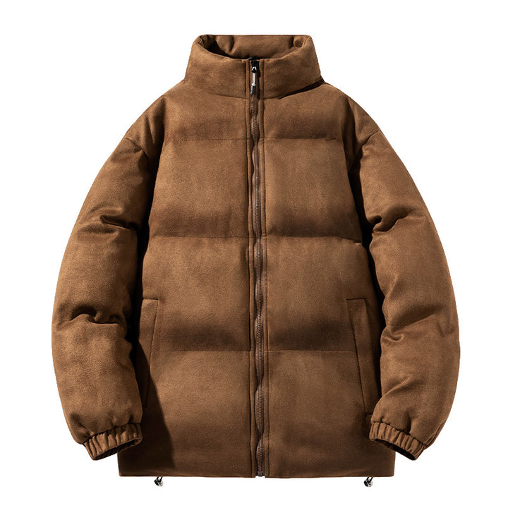 Herren breite Blocksteppjacke mit gepolsterter Thermo-Füllung, hohem Stehkragen und Kordelzugsaum – Taviero