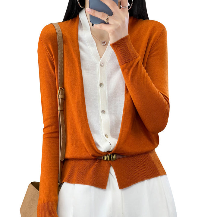 Damen Leichter Offener Feinstrick-Cardigan mit asymmetrischer Zipfelkante und taillierter Silhouette Echoarchiv