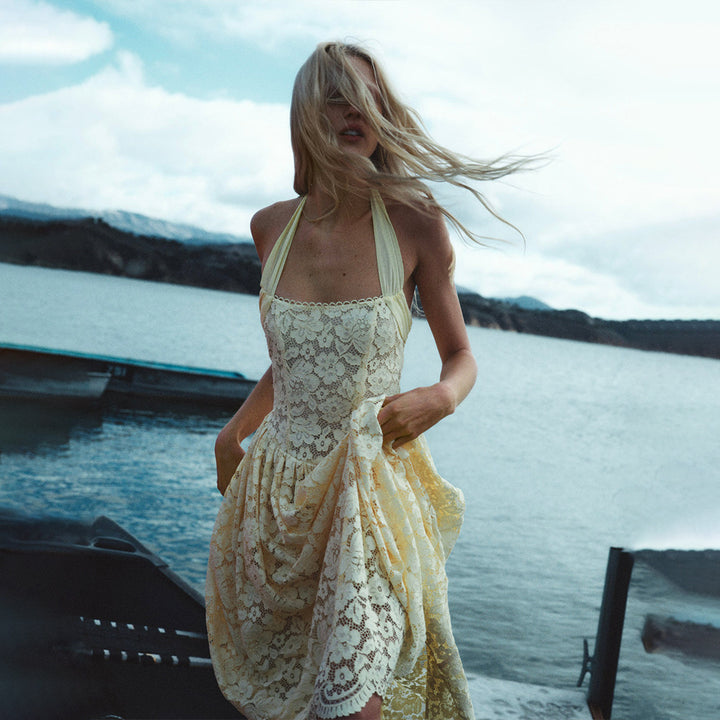 Damen Elegant Spitzenkleid mit geflochtenem Träger Echo Archiv