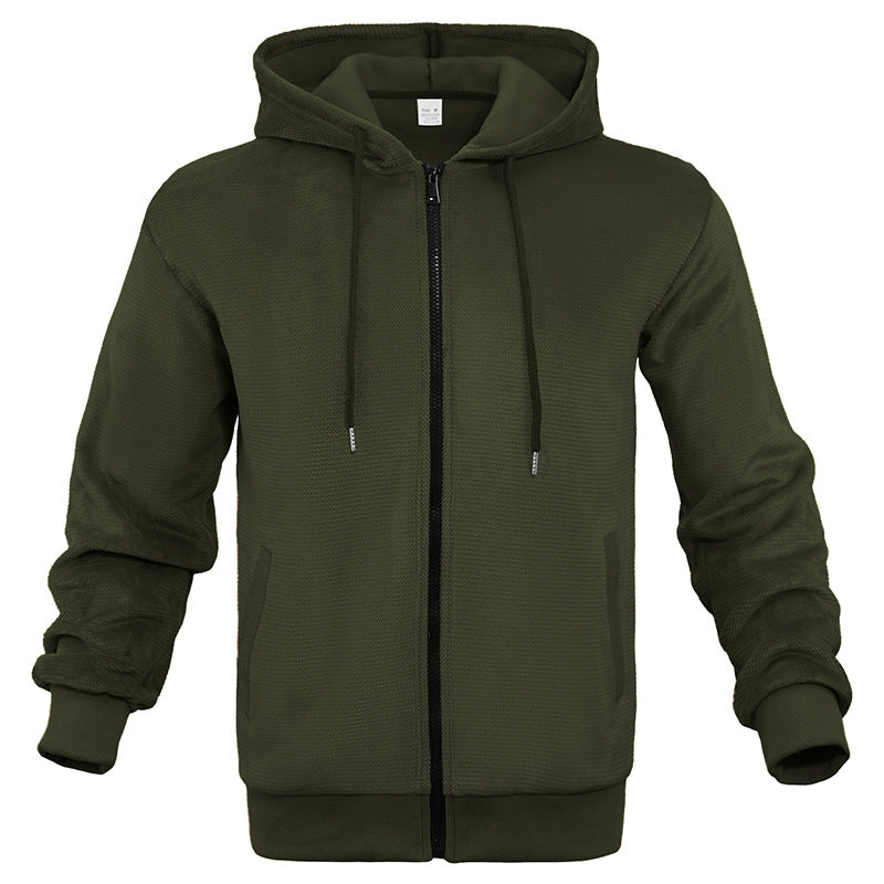 Herren Strukturiertes Kapuzen-Sweatshirt mit Vollzip, Seitentaschen und Rippbündchen Echoarchiv