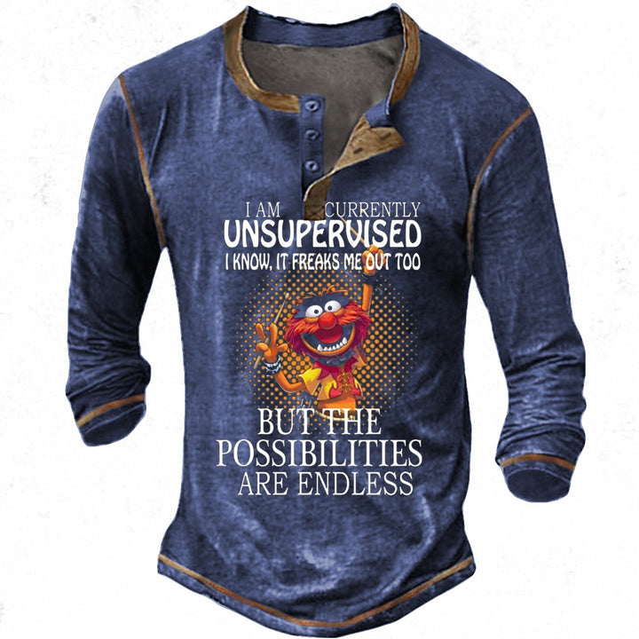 Herren lässiges Langarmshirt mit kreativen Druckmotiven Echoarchiv