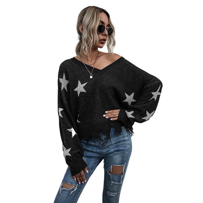Damen Lässiger Oversized Pullover mit Sternen Echo Archiv