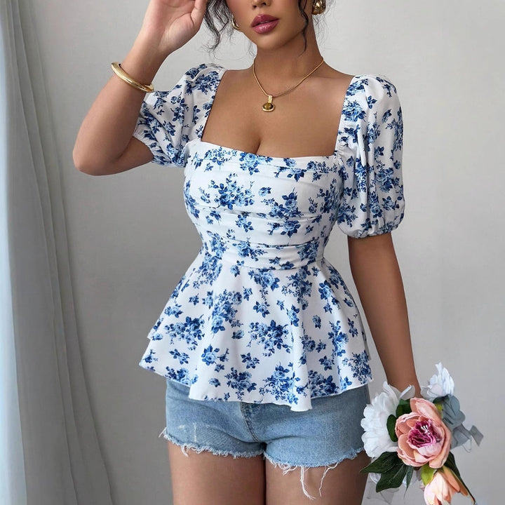 Damen Raffiniertes Oberteil mit Puffärmeln und floralem Design Echo Archiv
