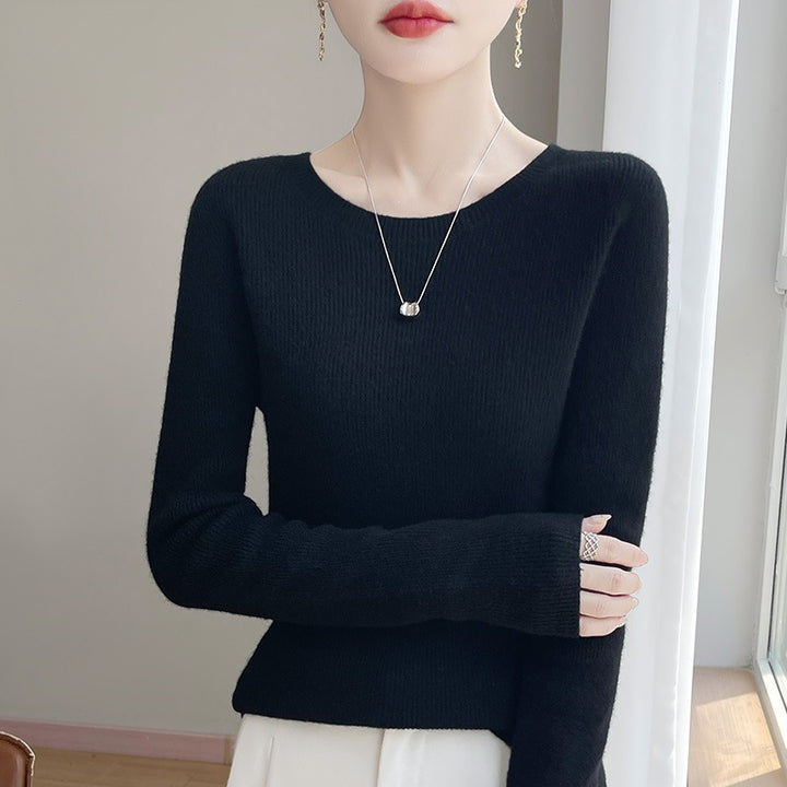 Damen Taillierter Rundhals-Pullover aus fein gerippter Kaschmir‑Optik Echoarchiv