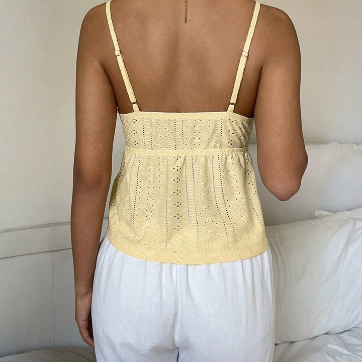 Damen Spaghetti-Trägertop mit feinem Spitzendetail und luftiger Baumwollstruktur Echo Archiv