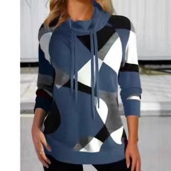 Damen Geometrischer Kapuzenpullover mit Kordelzug, Longline-Schnitt und Seitentaschen Echoarchiv