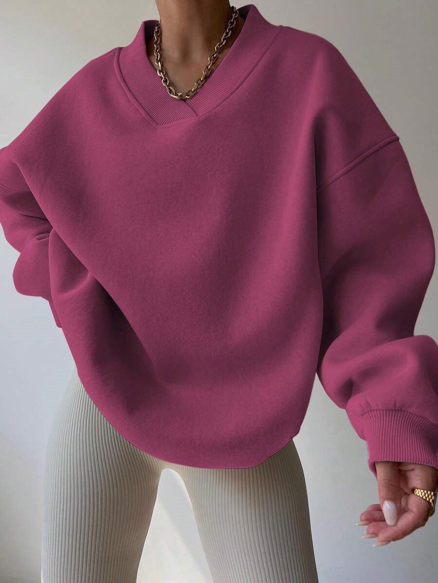 Damen Oversized V-Ausschnitt Sweatshirt mit verstärktem Rippkragen und extraweitem Cut – Avérine