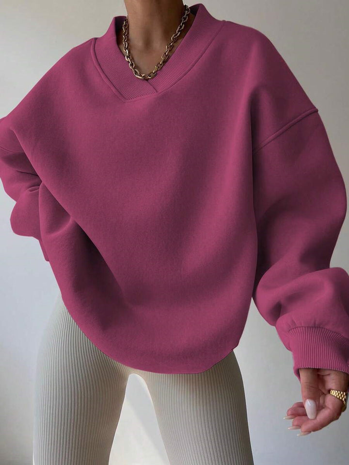 Damen Oversized V-Ausschnitt Sweatshirt mit verstärktem Rippkragen und extraweitem Cut – Avérine