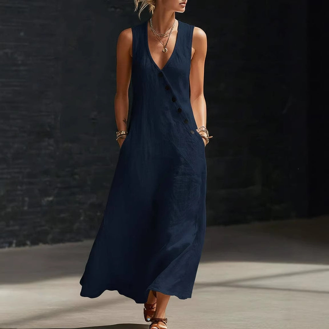 Damen Langarmkleid mit seitlichem Schlitz und Knopfdetails Echo Archiv
