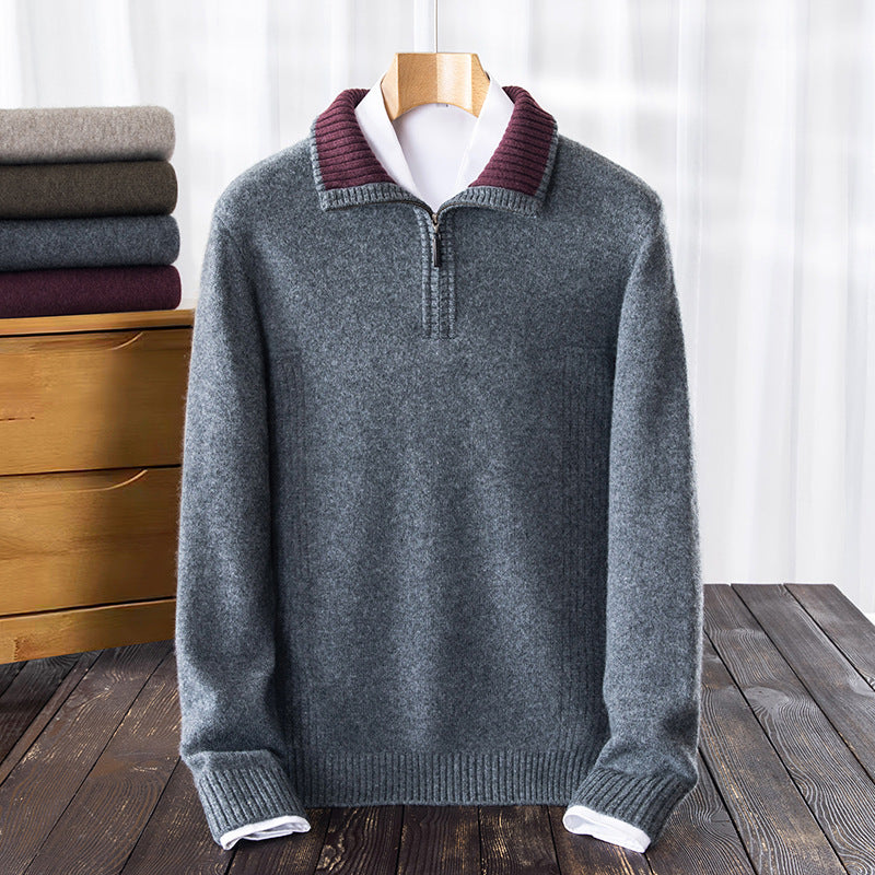 Herren warmer Strickpullover mit halbem Reißverschluss und Stehkragen Echoarchiv
