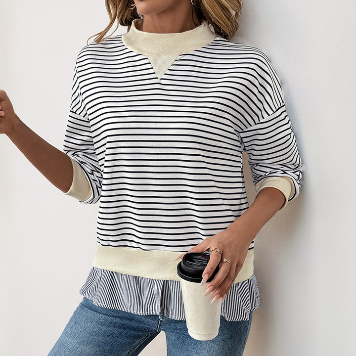 Damen Lässiges Ringel-Sweatshirt mit Lagenoptik-Saum Echoarchiv