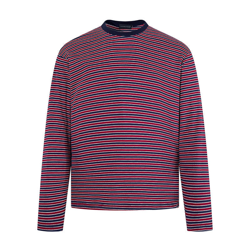 Herren Gestreiftes Langarmshirt aus Baumwollmischung mit Rundhalsausschnitt und Relaxed-Fit Echoarchiv