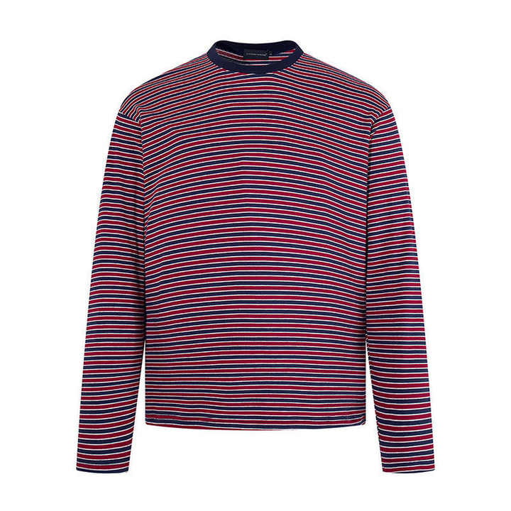 Herren Gestreiftes Langarmshirt aus Baumwollmischung mit Rundhalsausschnitt und Relaxed-Fit Echoarchiv