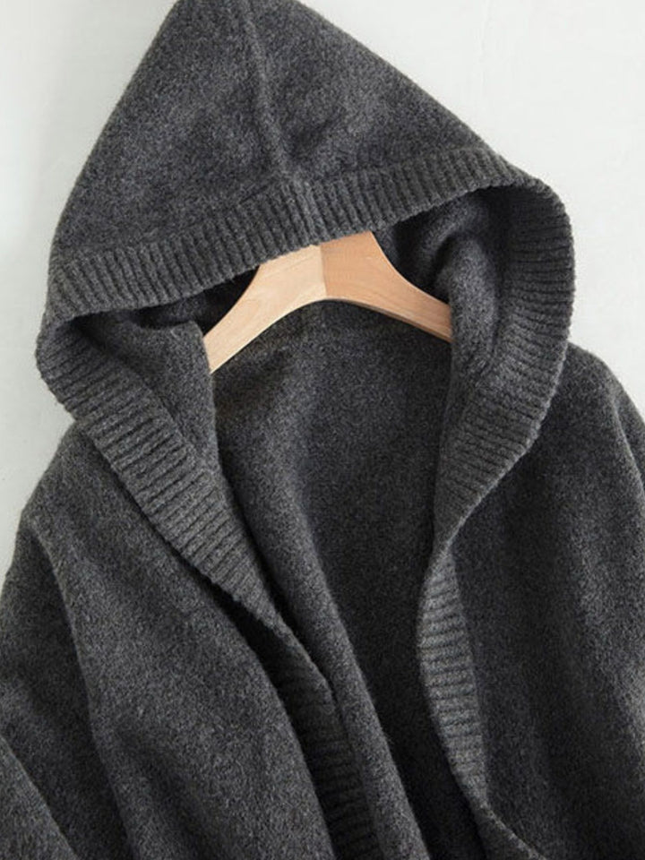 Damen Oversize Kapuzencardigan im Kaschmir‑Look mit offenem Fall und breiter Rippe Echoarchiv