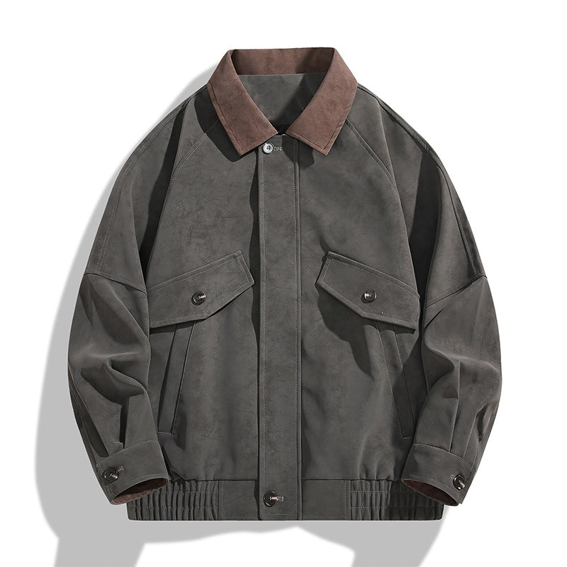 Herren Boxy-Utility-Jacke im Velours-Look mit Kontrastkragen, Pattentaschen & elastischem Saum Echoarchiv