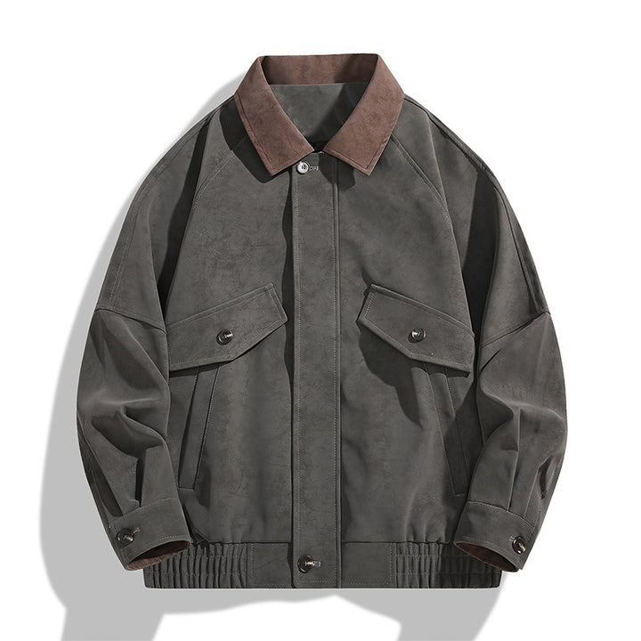 Herren Boxy-Utility-Jacke im Velours-Look mit Kontrastkragen, Pattentaschen & elastischem Saum Echoarchiv