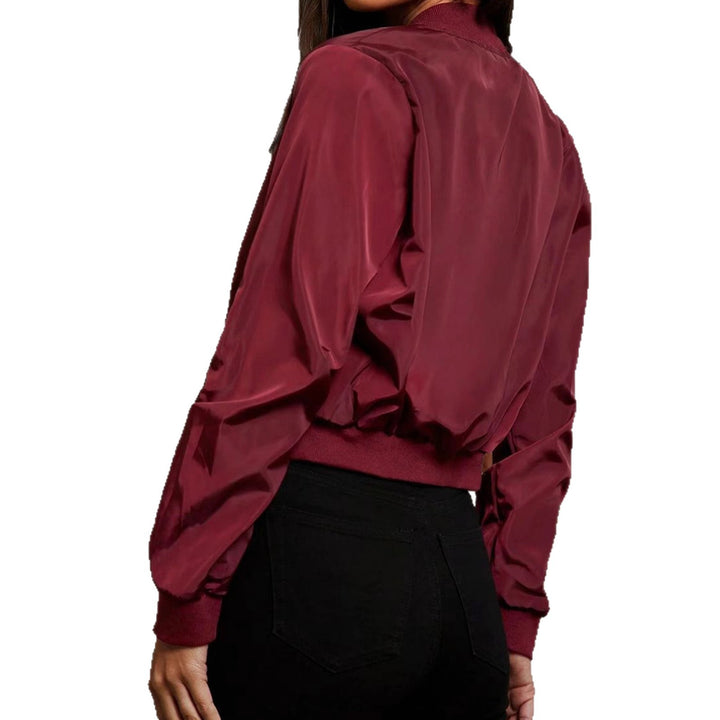 Damen Cropped Bomberjacke aus Satinoptik mit Ärmeltasche und elastischem Saum – Avenza