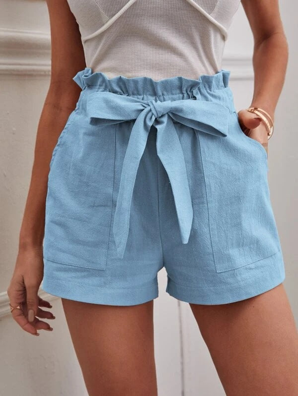 Damen Leichte Shorts mit dekorativem Bindegürtel und elastischem Bund Echoarchiv