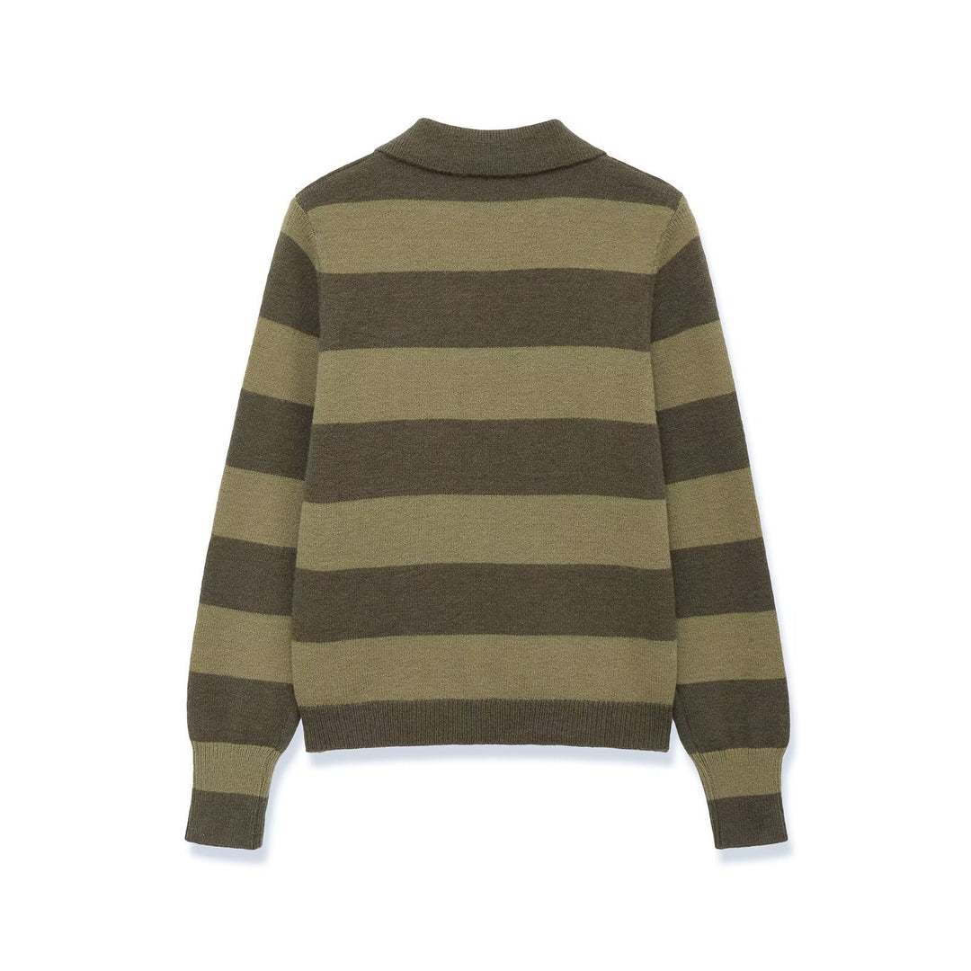 Damen Gestreifte Strickcardigan mit Hemdkragen und Knopfleiste Echo Archiv