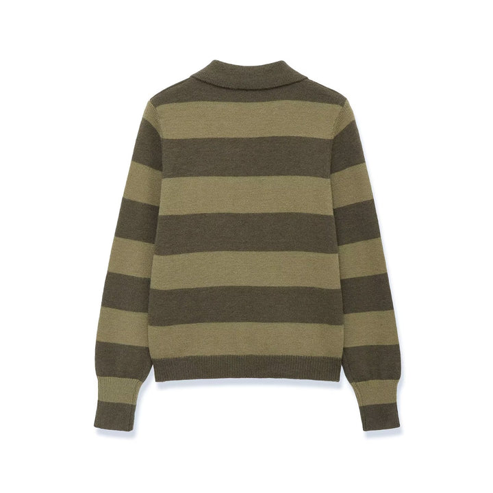Damen Gestreifte Strickcardigan mit Hemdkragen und Knopfleiste Echo Archiv