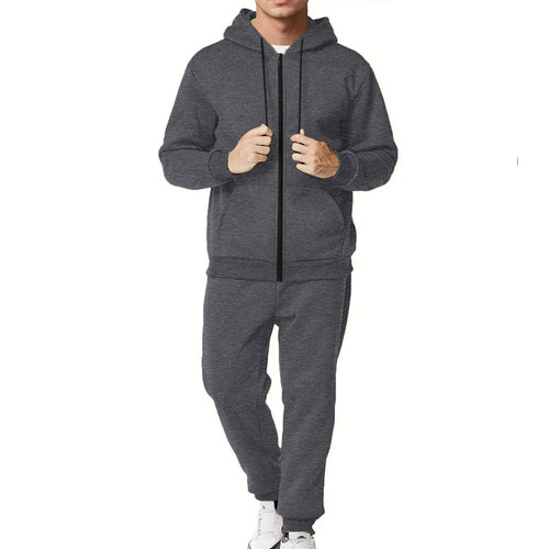 Herren sportliches Hoodie- und Jogginganzug-Set mit Reißverschluss und elastischem Bund Echoarchiv