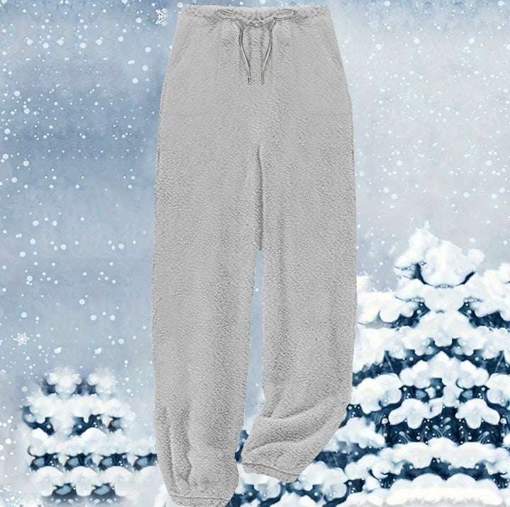 Damen nan kuschelige Sherpa-Fleece Loungehose mit Kordelzug, hoher Taille und elastischen Bündchen Echo Archiv