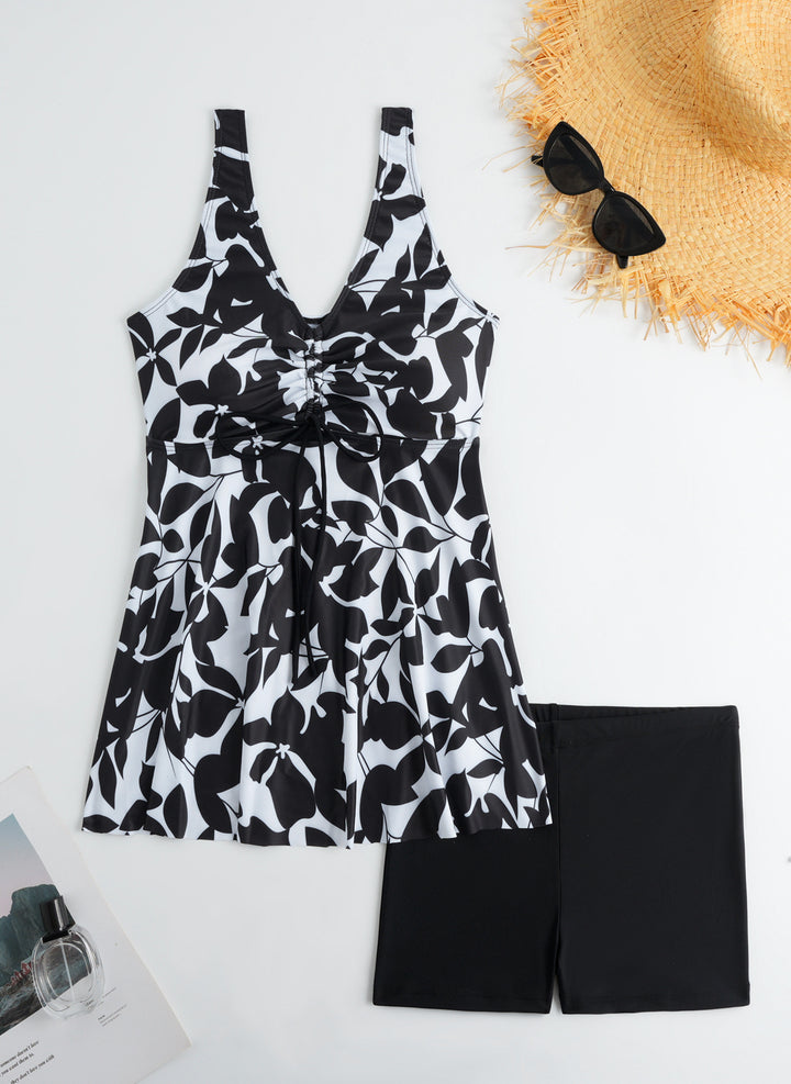 Damen Tankini-Set mit modischem Volant und grafischem Pfauenmuster Echo Archiv