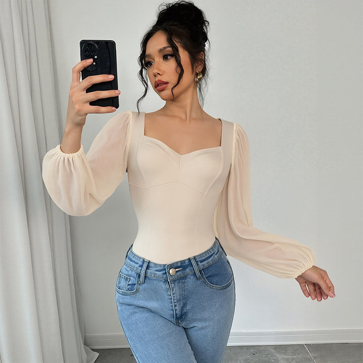 Damen Elegantes Spitzenbody mit Puffärmeln Echo Archiv