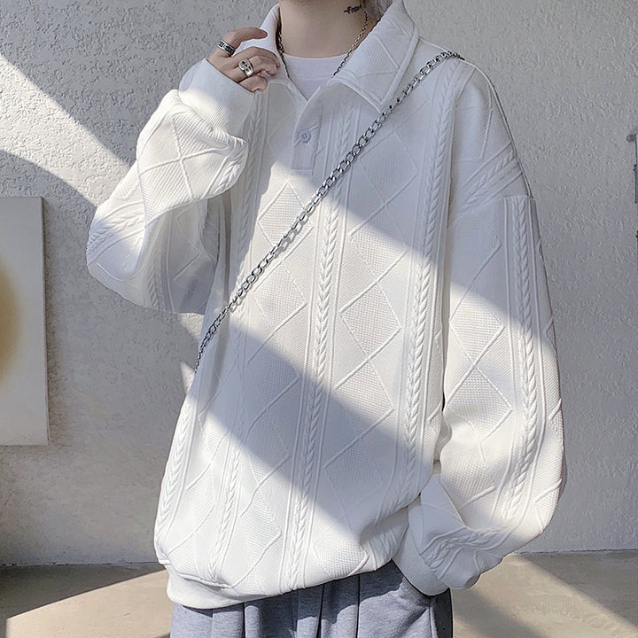 Herren Oversize-Polo-Strickpullover mit Rauten- und Zopfstruktur Echo Archiv