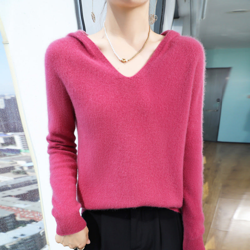 Damen Kuscheliger Kapuzenpullover im Angora‑Look mit feinem Rippbund Echoarchiv