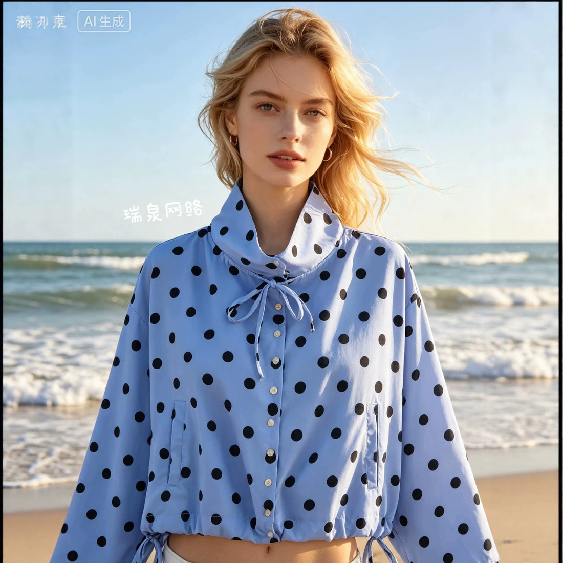 Damen Leichte Hemdbluse mit Polka‑Dot, femininem Puffärmel und durchgehender Knopfleiste Echoarchiv