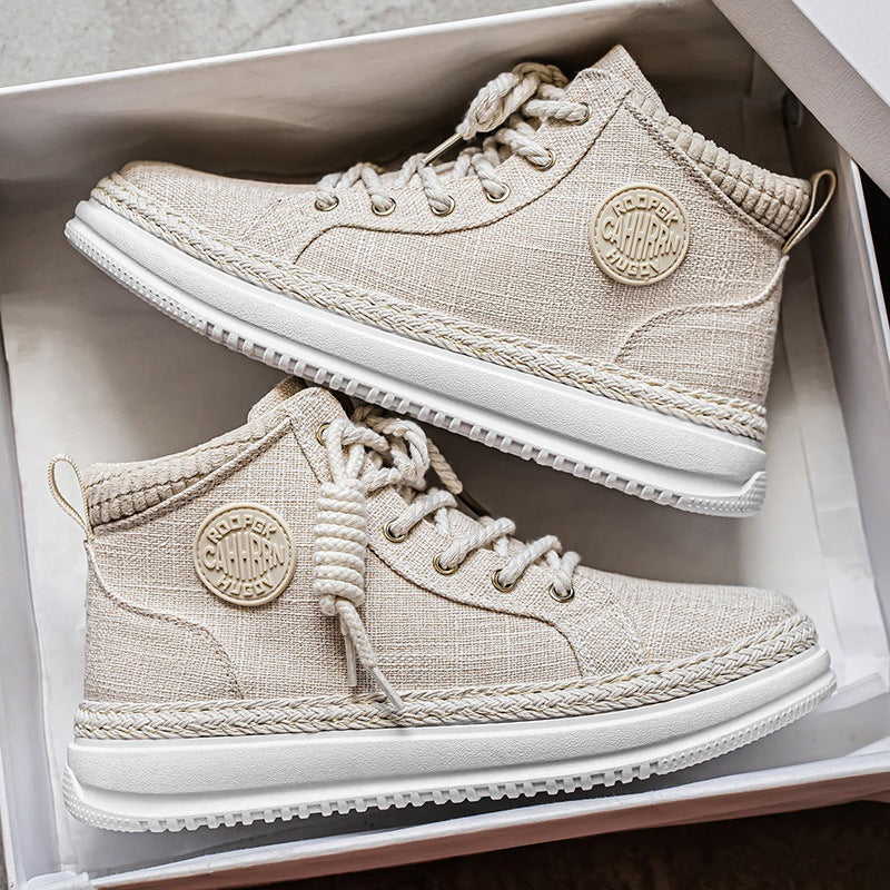 Damen hohe Freizeit‑Sneaker mit meliertem Textilobermaterial, geflochtener Jute‑Zierkante und gedämpfter Plateau‑Sohle Echo Archiv
