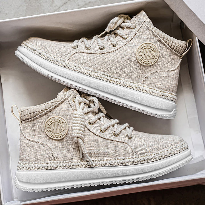 Damen hohe Freizeit‑Sneaker mit meliertem Textilobermaterial, geflochtener Jute‑Zierkante und gedämpfter Plateau‑Sohle Echo Archiv