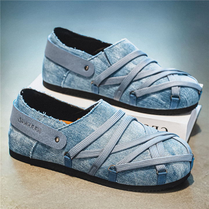 Herren lässige Slipper im Denim-Look mit elastischen Riemen, verstellbarem Fersenriemen und profilierter Gummisohle Echo Archiv